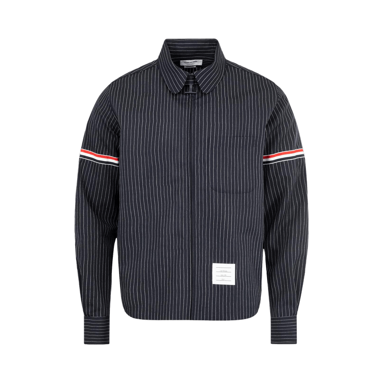 Thom Browne Wool Suiting Zip Up Shirt with GG Armband "Navy"