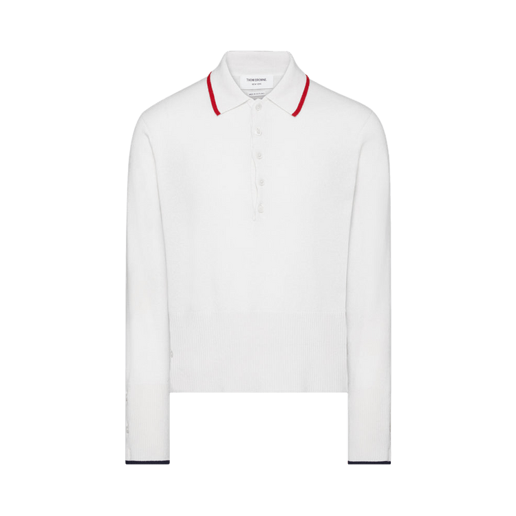 Thom Browne Browne 65 Intarsia Long-Sleeve Polo in Cashmere "White"
