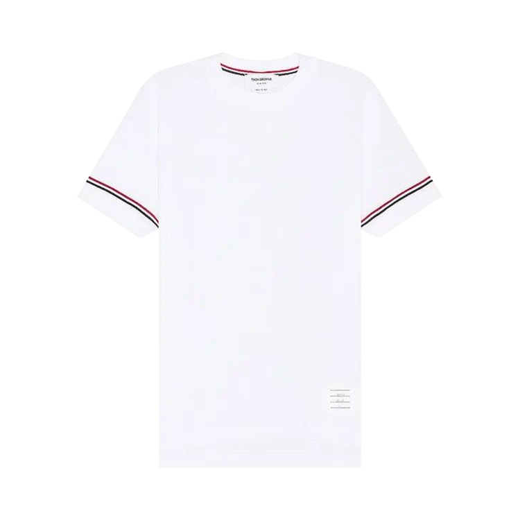Thom Browne Short-Sleeve Rib Cuff Tee in Cotton Waffle "Natural White"