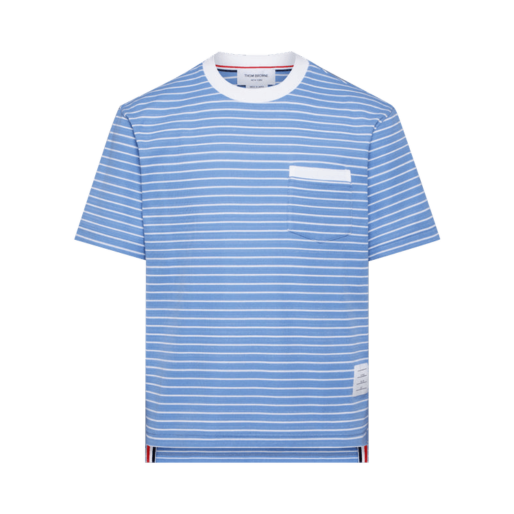 Thom Browne Short-Sleeve Pocket Tee in Summer Weight Milano "Blue/White"