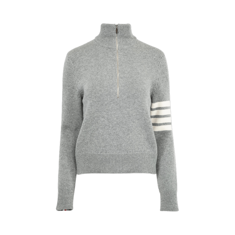 Thom Browne 4 Bar Half Zip Pullover in Merino Wool "Light Grey"