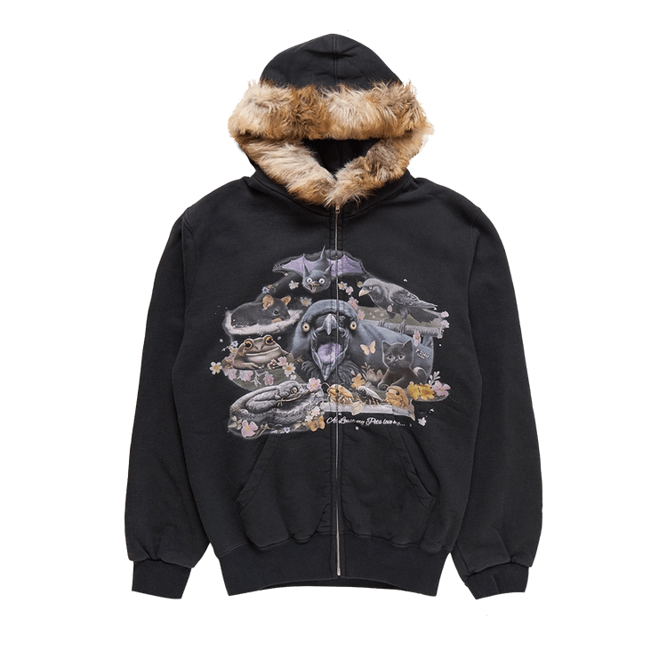 Doublet Furry Collar Zip Up Hoodie "Black"