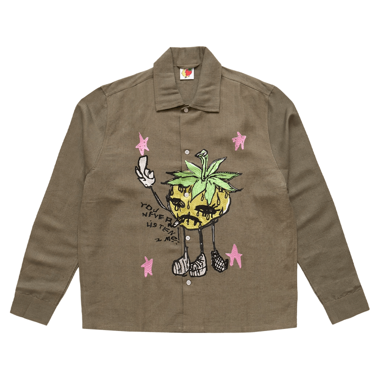 Sky High Farm Workwear Smoke Strawbabies Embroidered Shirt "Brown"