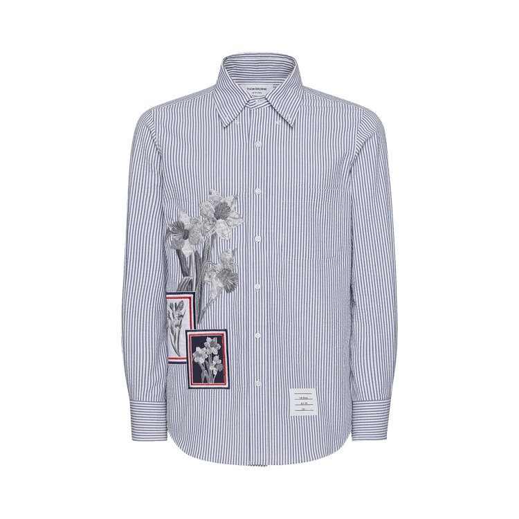 Thom Browne Seersucker Framed Floral Shirt "Navy"