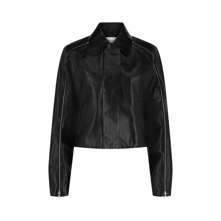 Ferragamo Zip-Detail Cropped Leather Jacket "Black"