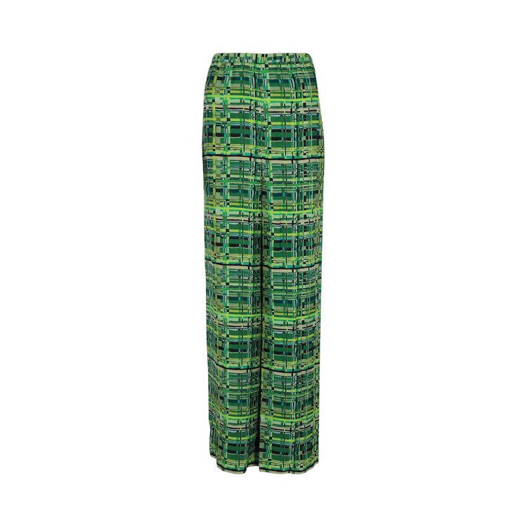 Ferragamo Geo Silk Wide-Leg Pants "Green"