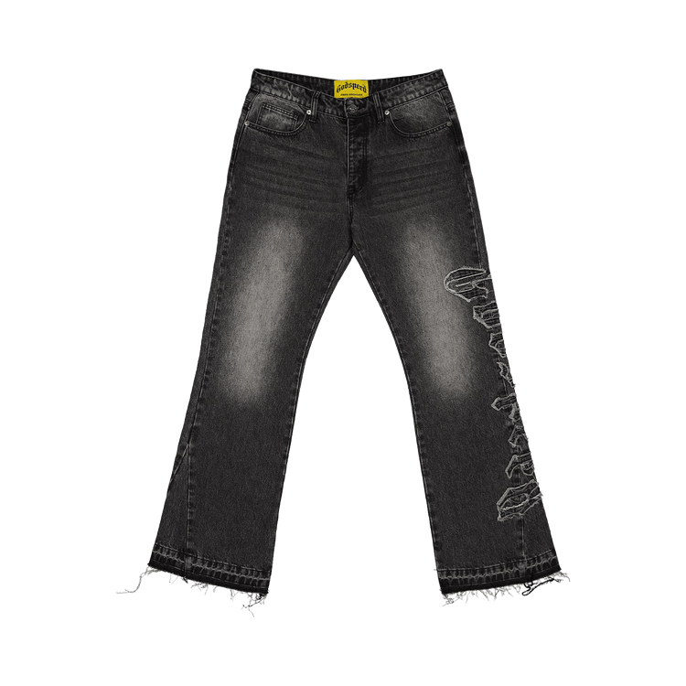 Godspeed OG Logo Flared Denim Stitched "Grey Wash"