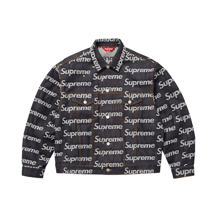 Supreme Jacquard Logos Denim Trucker Jacket "Rigid Indigo"