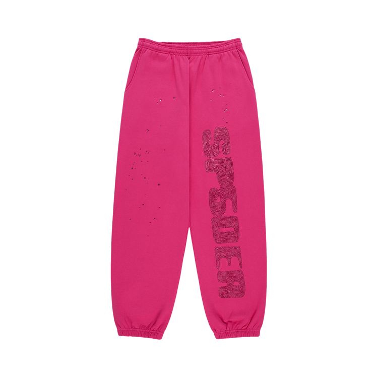 Sp5der Rhinestone Silk Sweatpant "Pink"