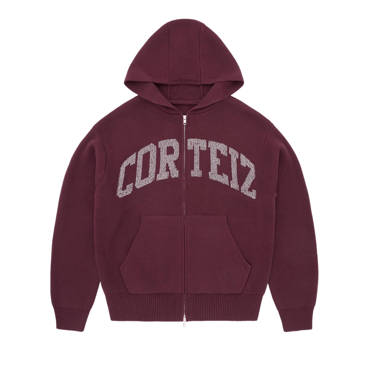 Corteiz 3m College Knit Zip Hoodie "Wine"