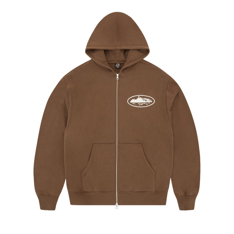 Corteiz Island Puff Print Zip Hoodie "Brown"