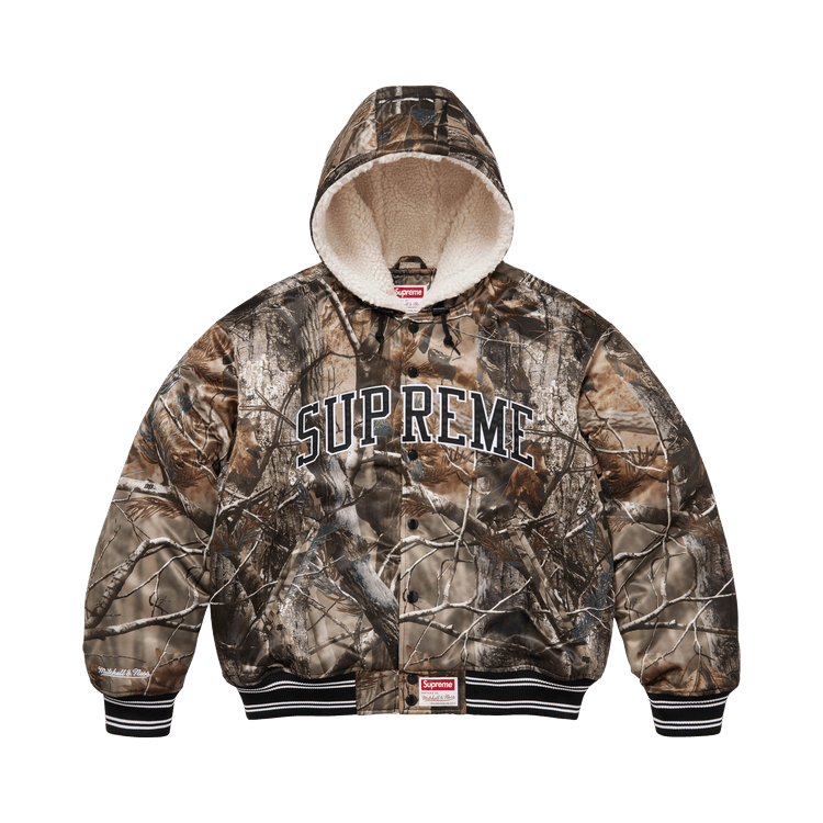 Supreme x Mitchell & Ness Lined Hooded Satin Varsity Jacket "Realtree AP Camo"