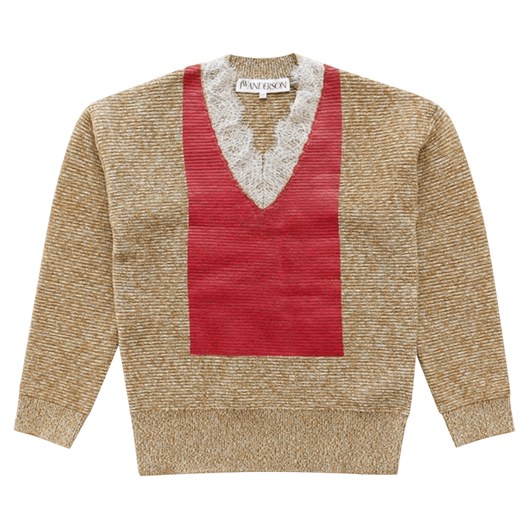 JW Anderson Lace Trim V Neck Jumper "Natural"