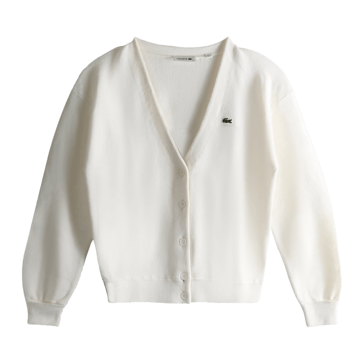 Lacoste V Neck Moss Stitch Cotton Cardigan "Flour"