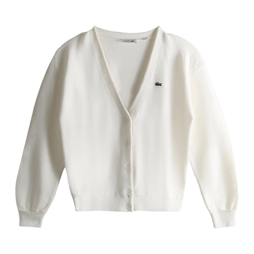 Lacoste V Neck Moss Stitch Cotton Cardigan "Flour"