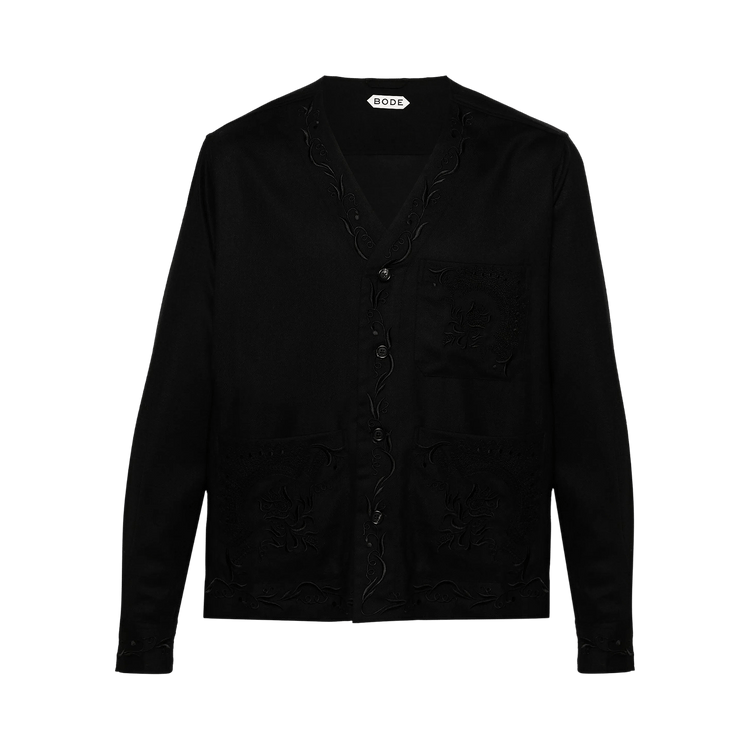 Bode Astor Trillium Long-Sleeve Shirt "Black"