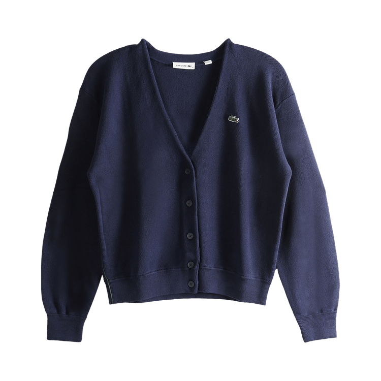 Lacoste V Neck Moss Stitch Cotton Cardigan "Navy Blue"