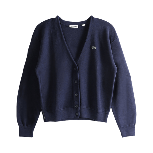 Lacoste V Neck Moss Stitch Cotton Cardigan "Navy Blue"