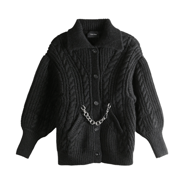 Simone Rocha Chain Sculpted Collared Chunky Knit Cardigan "Black"