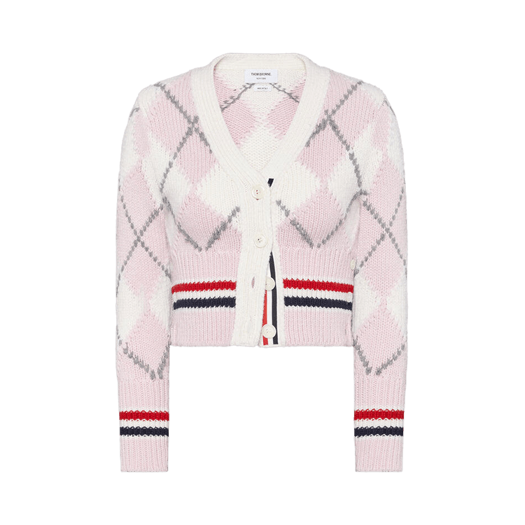 Thom Browne Argyle Intarsia Merino Wool Shrunken Cardigan "Light Pink"