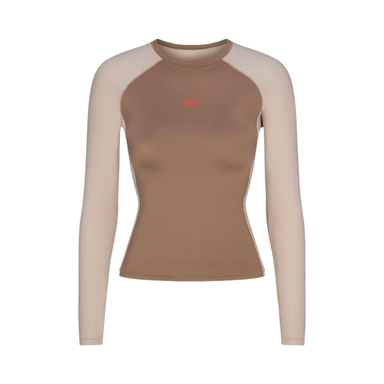 NikeSKIMS Shine Long-Sleeve Crew-Neck Top "Truffle/Stone"