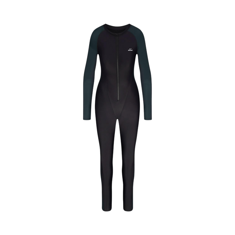 NikeSKIMS Shine Zip-Front Long Bodysuit "Obsidian/Dark Teal"