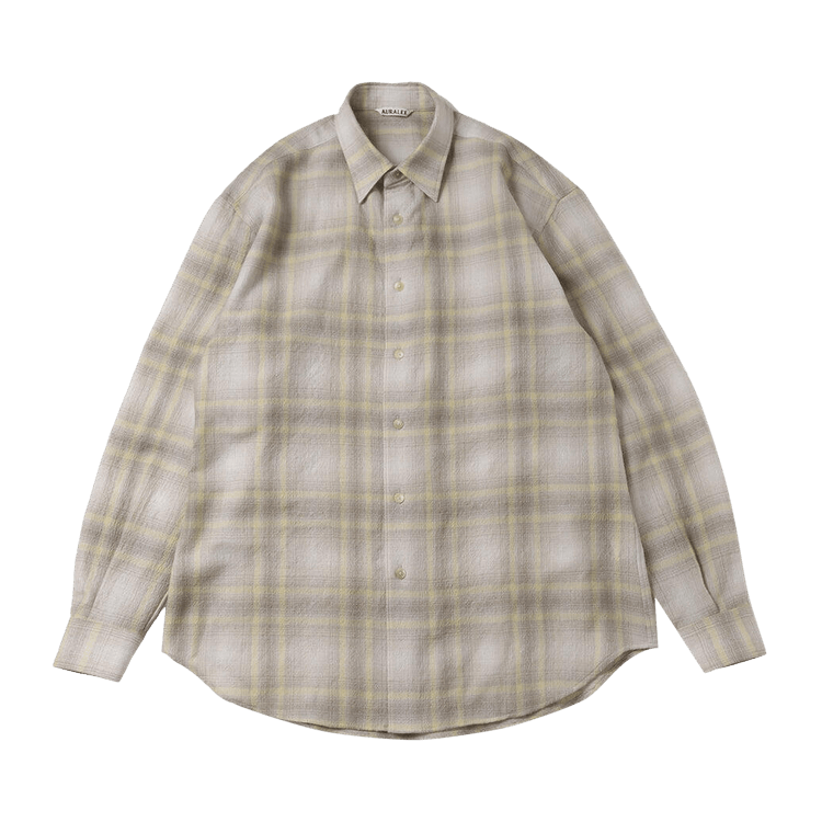 Auralee Airy Wool Check Shirt "Yellow Grey"