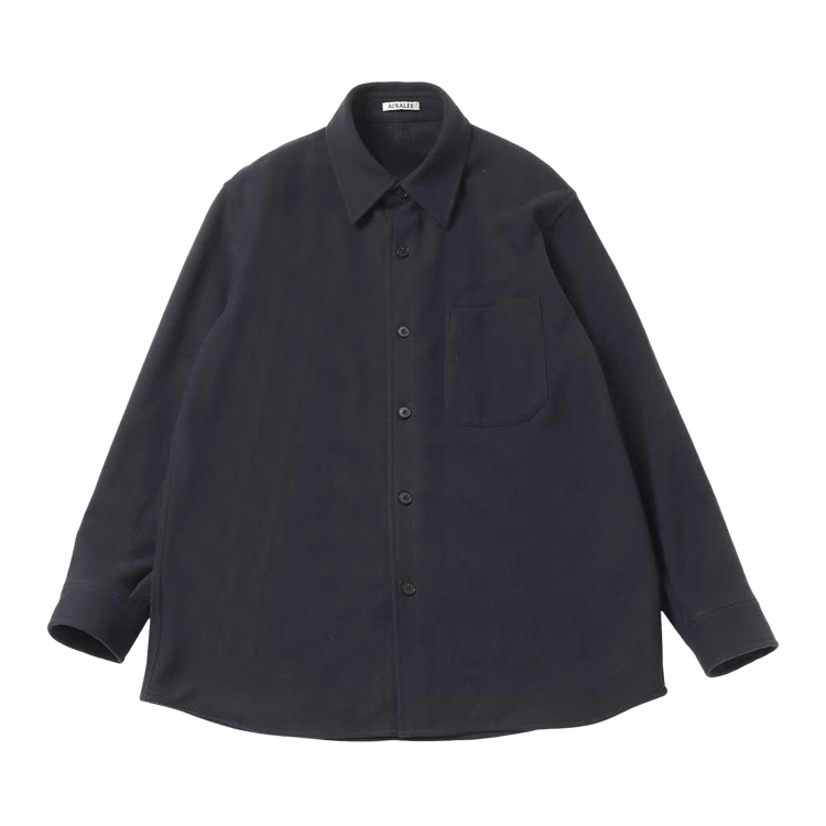 Auralee Brushed Super Fine Wool Flannel Shirt "Ink Black"
