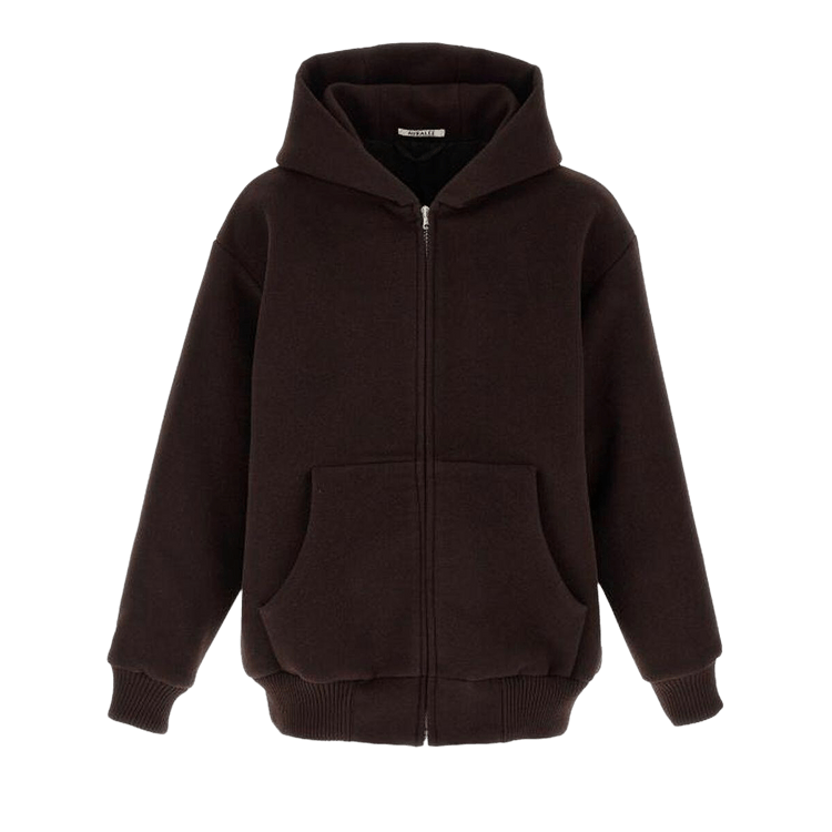 Auralee Double Cloth Heavy Wool Pile Zip Hoodie "Dark Brown"