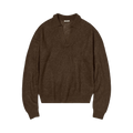 Auralee Baby Suri Alpaca Sheer Knit Skipper Polo "Dark Brown"