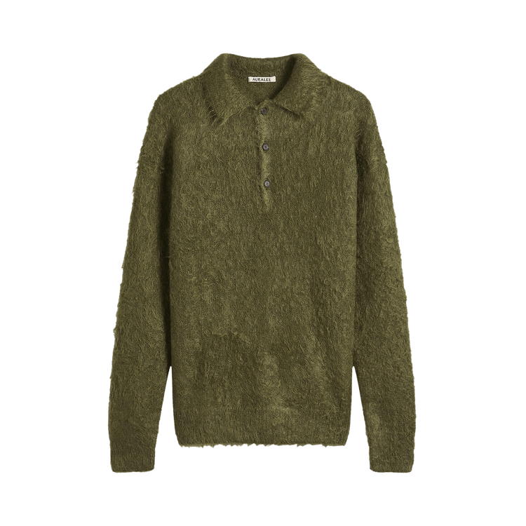 Auralee Brushed Super Kid Mohair Knit Polo "Olive"