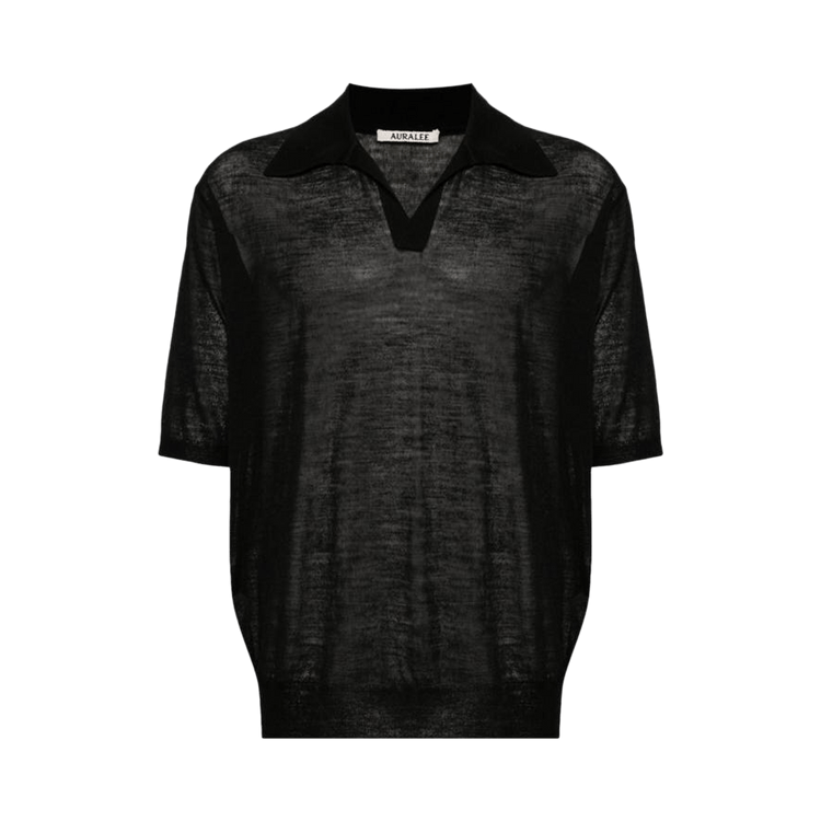 Auralee Hard Twist High Gauge Wool Silk Knit Skipper Polo "Black"
