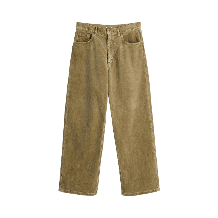 Auralee Pigment Dyed Finx Corduroy Wide 5P Pants "Olive Brown"
