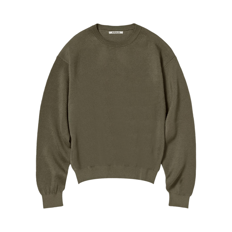 Auralee Flat Yarn Rib Knit Pullover "Khaki"