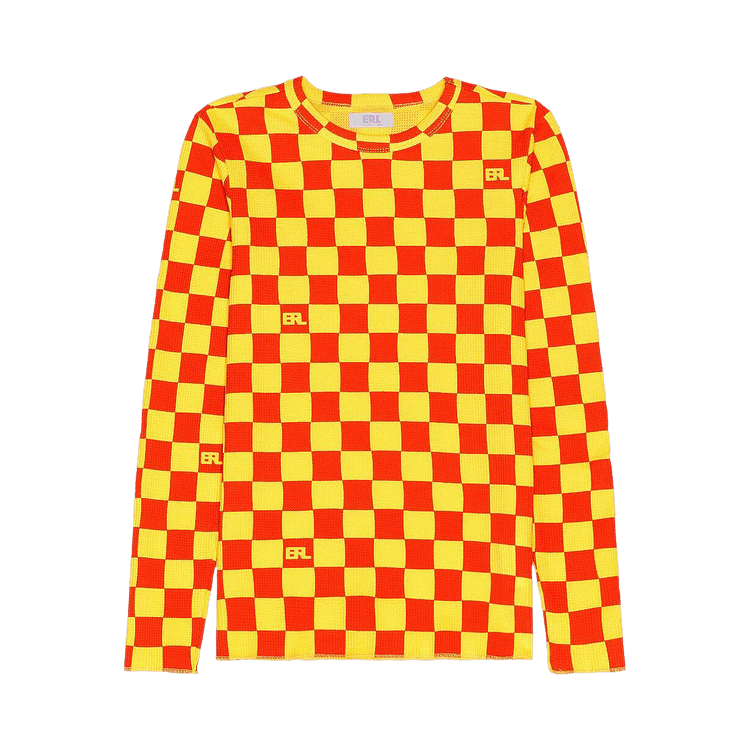 ERL Checker Print Waffle Long-Sleeve T-Shirt "Orange"