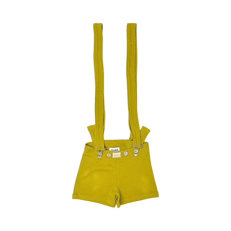 Jean Paul Gaultier Cotton Ribbed Short With Gaultier Patch and Overall Buckles "Green"