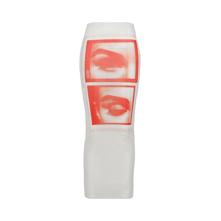 Jean Paul Gaultier Re-Edition Mesh Long Skirt Printed Eyes And Lips "White/Red/Light Orange"