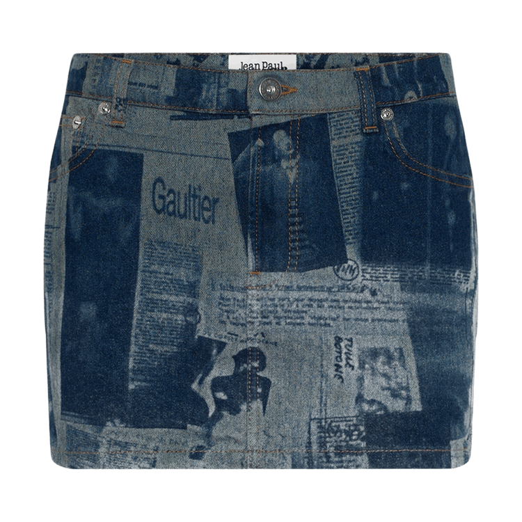 Jean Paul Gaultier Mini Skirt With Newspaper Print "Indigo/Beige"