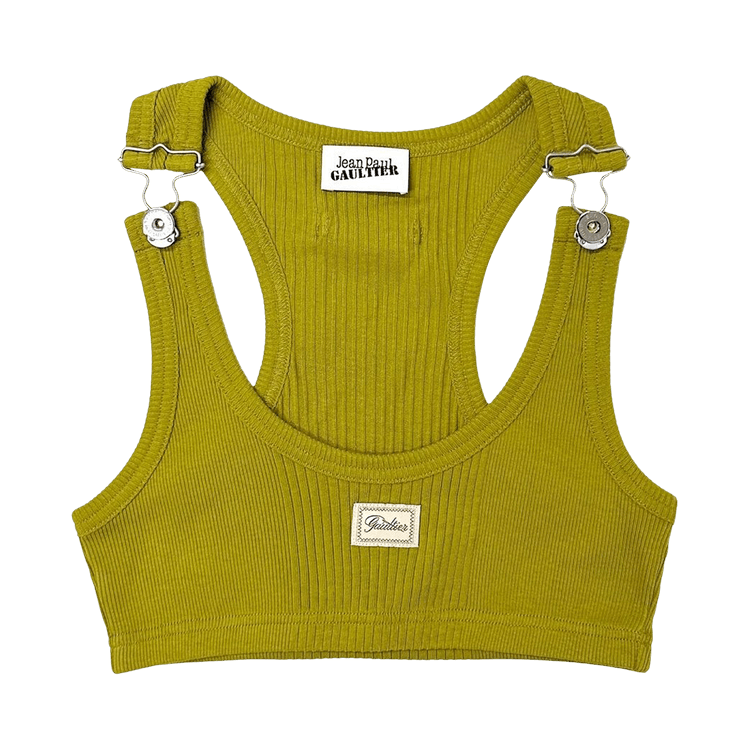 Jean Paul Gaultier Cotton Ribbed Bra With Gaultier Patch and Overall Buckles "Green"
