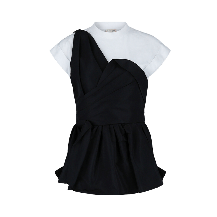 Alexander McQueen Layered Asymmetric Crepe And Jersey Peplum Top "White Black"
