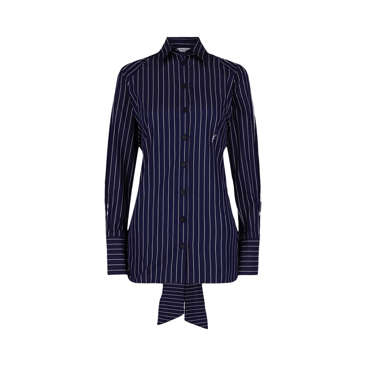Ferragamo Pinstriped Tie-Back Dress Shirt "Bone"