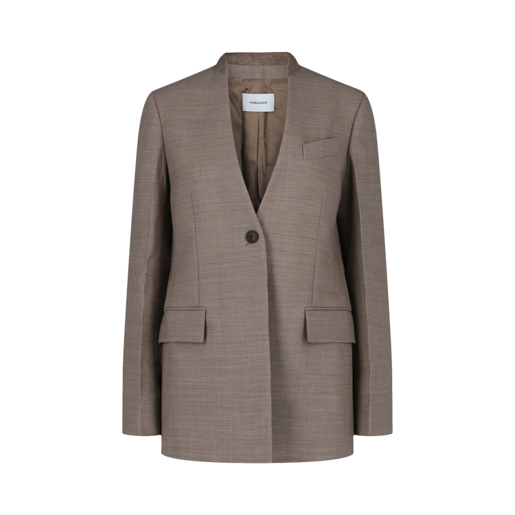 Ferragamo Single-Breasted Wool Blazer "Beige"
