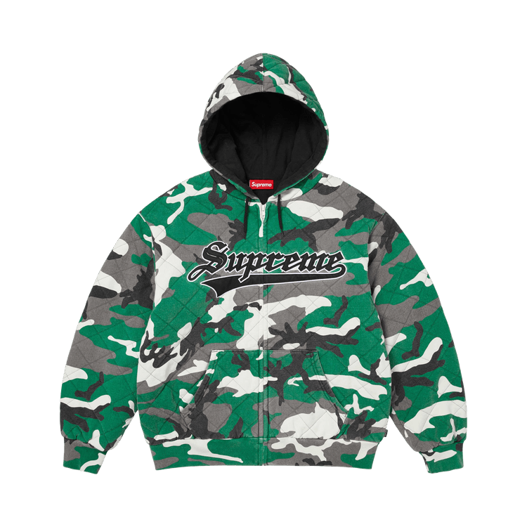 Supreme Quilted Zip Up Hooded Sweatshirt "Green Camo"