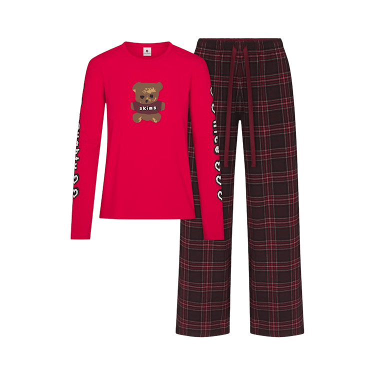 SKIMS x Cactus Plant Flea Market Sleep Flannel Pant Set "Red Bear Print"