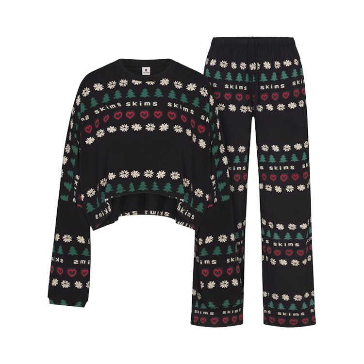 SKIMS x Cactus Plant Flea Market Sleep Cropped Long Sleeve And Pant Set "Onyx Pine Fair Isle"