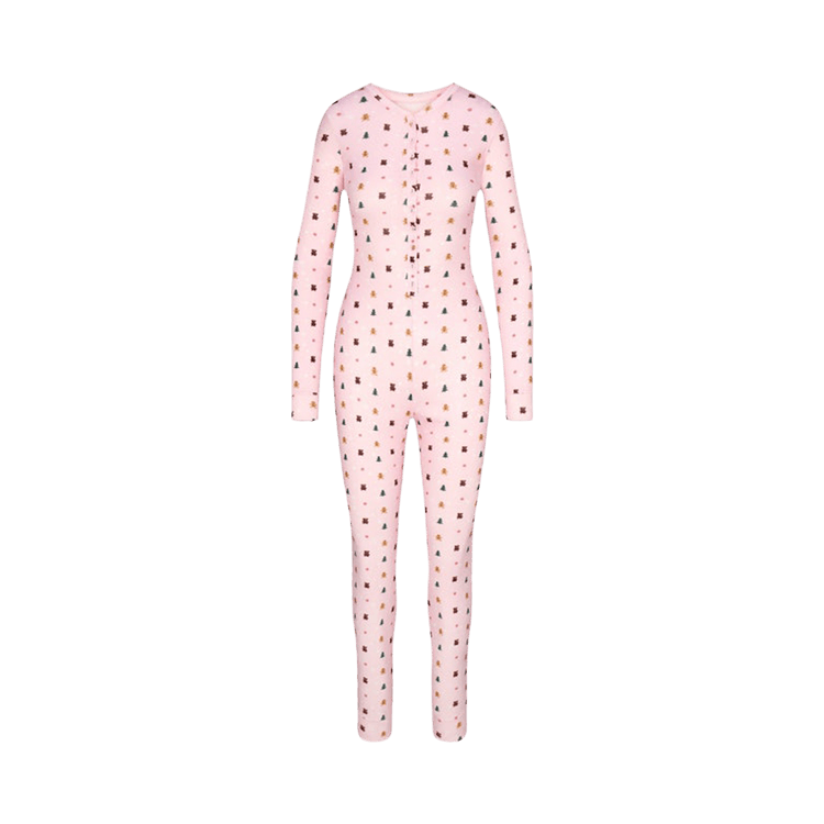 SKIMS x Cactus Plant Flea Market Plush Pointelle Onesie "Cherry Blossom Snow Print"