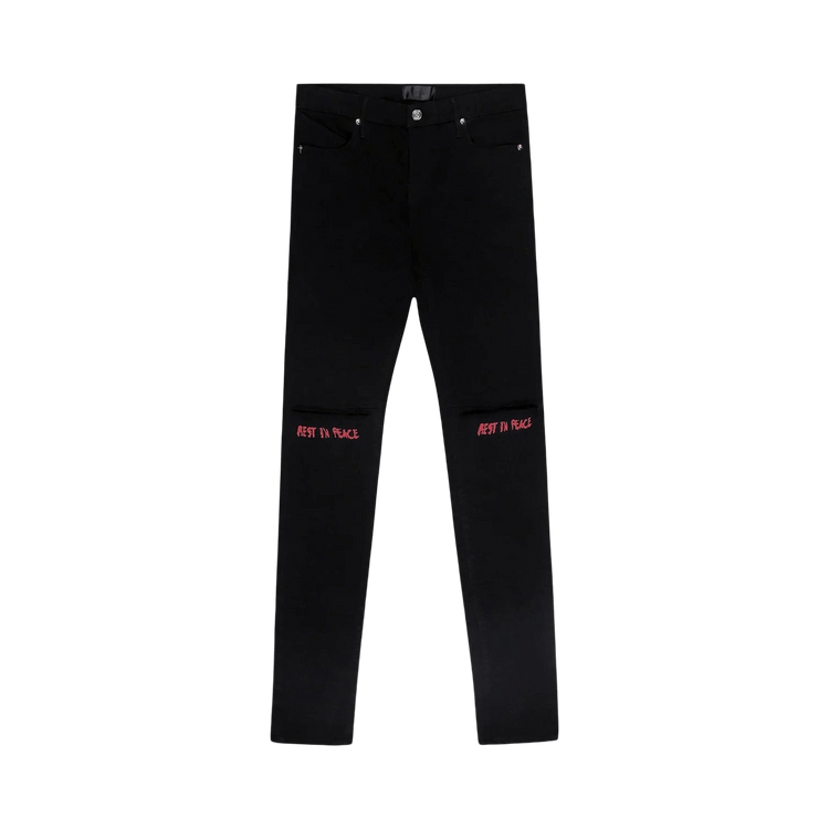 RtA Bryant Skinny Jeans "Black Red Rest In Peace"