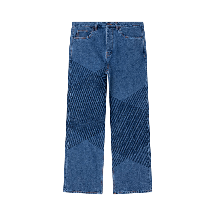 Pleasures Grid Embroidered Baggy Jeans "Indigo"