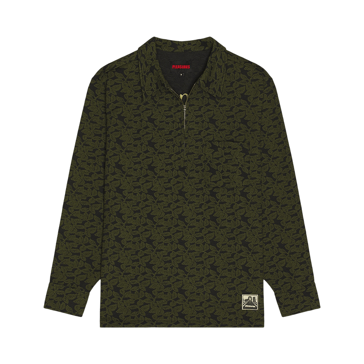 Pleasures Leaf Half Zip Shirt "Olive"