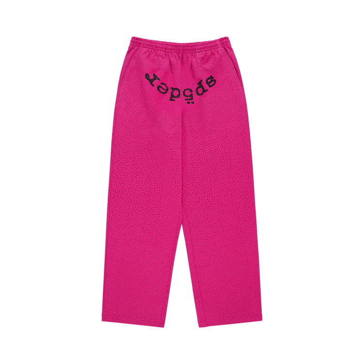 Sp5der Rhinestone OG Logo V2 Wide Leg Sweatpant "Pink"